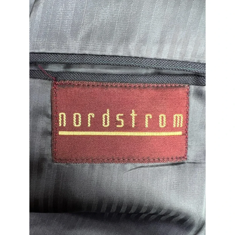 Nordstrom Suit Jacket Mens 43L Blue Stripe Wool Double Breasted USA